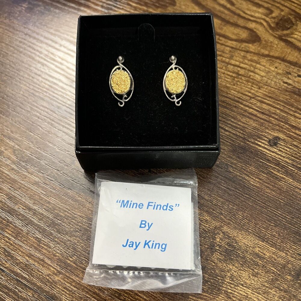Jay King “Mine‎ Finds” Sterling Silver .925 GOLD DRUZY Earrings Set